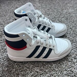 adidas White Sneakers with High-Top Design and Classic Three-Stripes